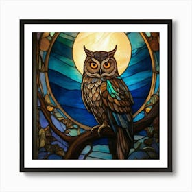 Stained Glass of Owl Art Print