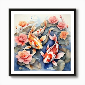 Koi Fishes Couple Watercolor Art Print Art Print