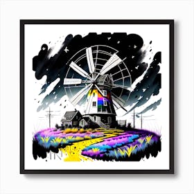 Windmill At Night Art Print