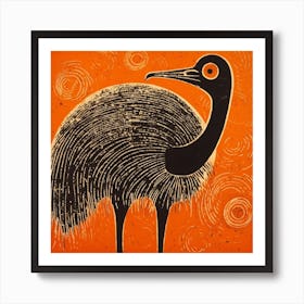 Retro Bird Lithograph Ostrich Art Print