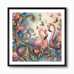 Colorful Flamingos 1 Art Print