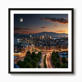 Vancouver Cityscape At Dusk Poster