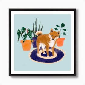 Dog with Plants Art Print