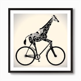 A Giraffe Pedaling A Bicycle In A Geometric World Art Print