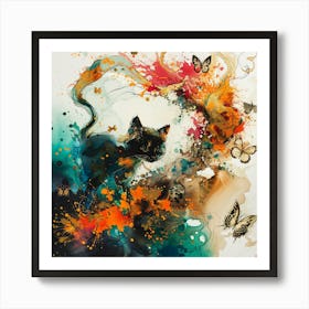 Cat With Butterflies Art Print