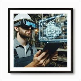 Industrial Worker Using A Virtual Reality Headset Art Print