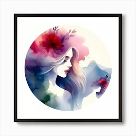 Watercolor Of A Girl With Flowers 3 Art Print