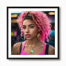 Young Woman With Pink Hair hk Art Print