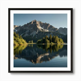 A Serene Mountain Lake With Reflections Of The Surrounding Peaks And A Clear Blue Sky 2 Art Print