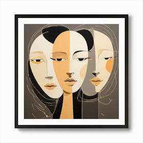 Abstract Faces, Clean Pencil Lines art, Nude Color Shades, Emotions of Life, vector art, Simple frames of fillings, good-looking image 1 3 Art Print