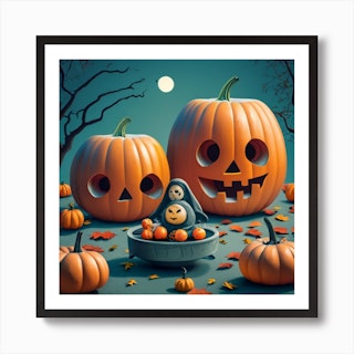 Purple Halloween Pumpkin Art Print by Mydream
