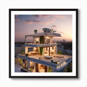 Modern House At Dusk 4 Art Print