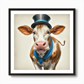 Cow In Top Hat 6 Art Print