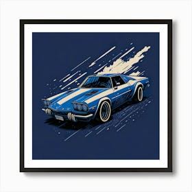 Car Blue Artwork Of Graphic Design Flat (137) Art Print