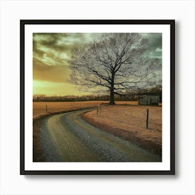 Lone Tree On The Road Art Print