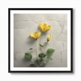 Yellow Roses On A Wall Art Print