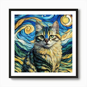 Starry Night Cat Art Print