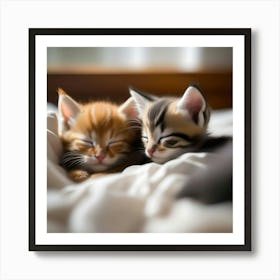Kittens Sleeping On A Bed Art Print Art Print