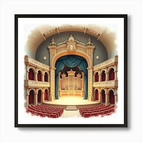 Grand Concert Hall In Watercolor, With Ornate Architecture And A Stage 1 Art Print