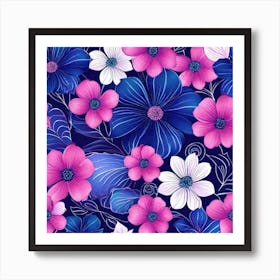 Blue Flowers Wallpaper Art Print