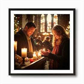 A Serene Christmas Eve Service Parishioners Immersed In Expressions Of Spiritual Surrender Engulfe 1 Art Print