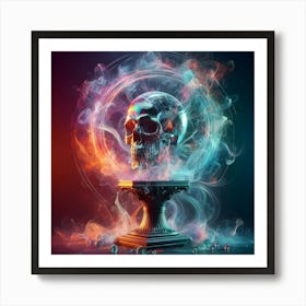 Skull With Smoke And Fire Art Print