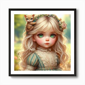 Little Girl With Cat 6 Art Print