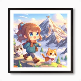 Girl With Cats Art Print