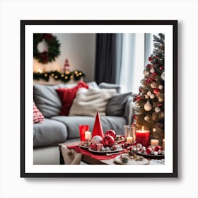 Christmas Decorations On Table In Living Room (2) Art Print