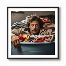 Man Sleeping In Laundry Tub Art Print