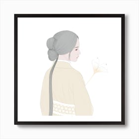 Vintage Japanese Girl Square Art Print