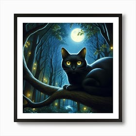 Black Cat In The Forest 4 Art Print