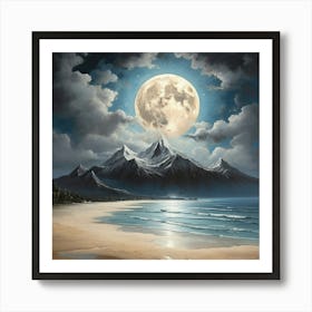 Full Moon Over The Ocean art print Art Print