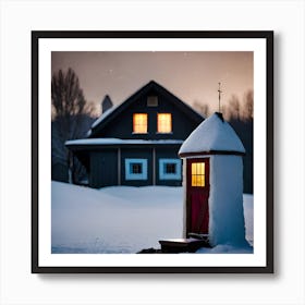 Cozy Cottage House, Snowy House In Winter, Warm Cottage, Wooden Cottage Home, Snow Landscape, Art print, home decor Art Print