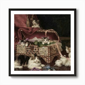 Kittens In A Chest Art Print