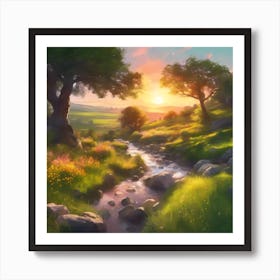 Rocky Stream at Sunset Art Print