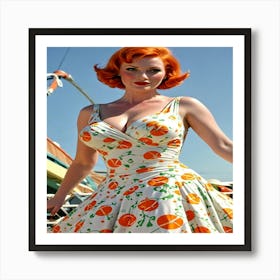 Woman In An Orange Dress Art Print