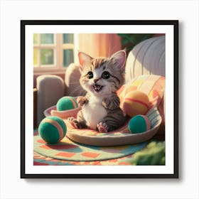 Kitten Playing With Balls Art Print