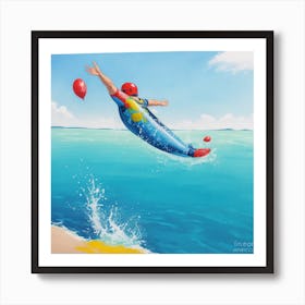 Man Jumping Into The Water Art Print