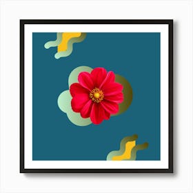 Red Flower On Blue Background Art Print