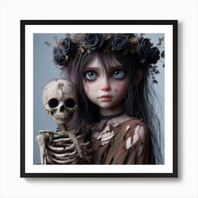 Girl With A Skeleton Art Print