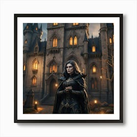 Woman Standing In Front Of A Castle 1 Art Print