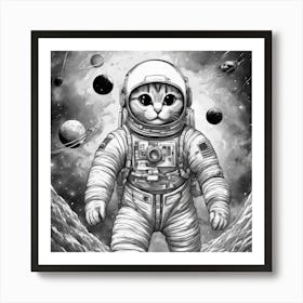 A Cat In Cosmonaut Suit Wandering In Space 3 Art Print