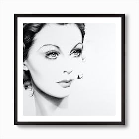 Vivien leigh Pencil Portrait Drawing Black and White Minimal Art Print