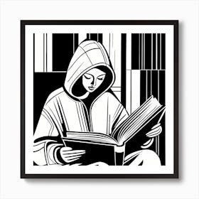Just a girl who loves to read, Lion cut inspired Black and white Stylized portrait of a Woman reading a book, reading art, book worm, Reading girl 187 Art Print