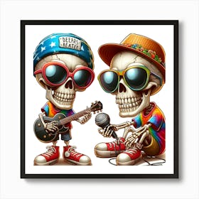 Hippie Skeletons Art Print