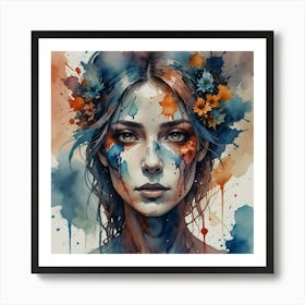 Watercolor Of A Girl With Flowers 4 Art Print