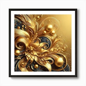 Gold Floral Abstract Background Art Print