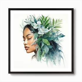 Woman With Leaves On Her Head Art Print