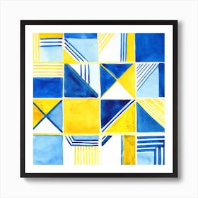 Abstract Watercolor Painting (Blue and Yellow) Art Print